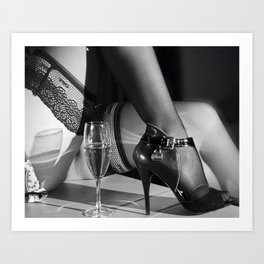 Sensual Champagne Seduction Gorgeous Legs Thigh Highs Stockings Art Print
