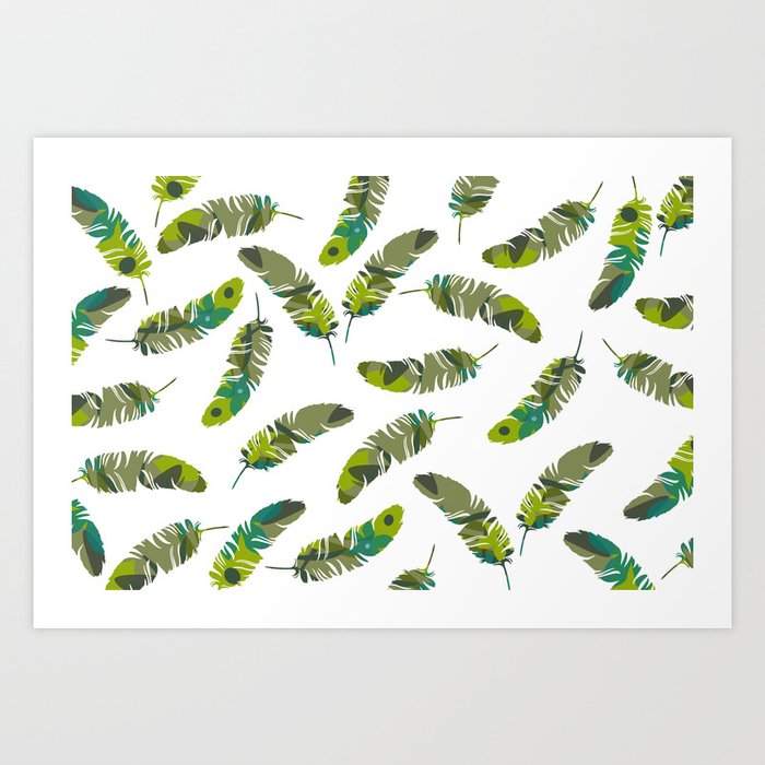 Tropical exotic Feathers white background Art Print