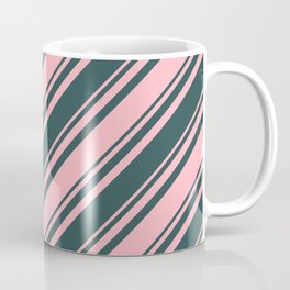 [ Thumbnail: Dark Slate Gray and Light Pink Colored Lined Pattern Coffee Mug ]