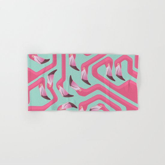 Flamingo Maze on beach glass background. Hand & Bath Towel