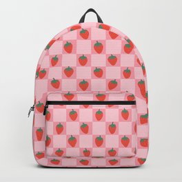 Strawberries Checks Pink Checkerboard Checkered Strawberry Pattern Backpack