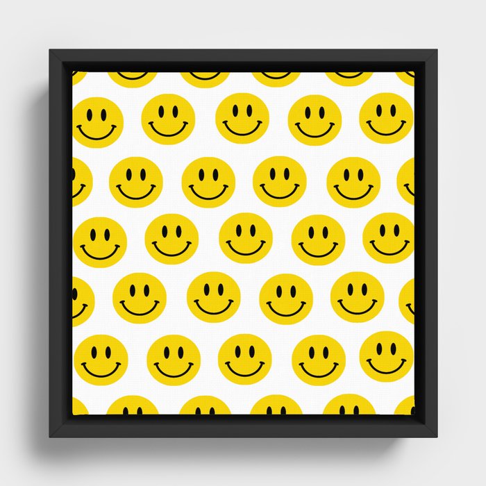Yellow Smiley Faces Framed Canvas