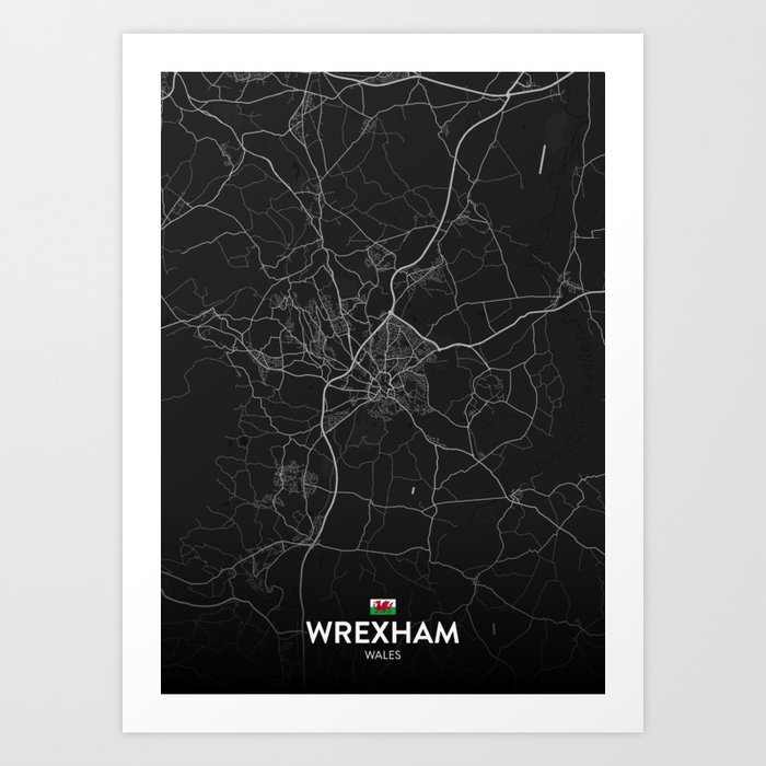 Wrexham, Wales - Dark City Map Art Print