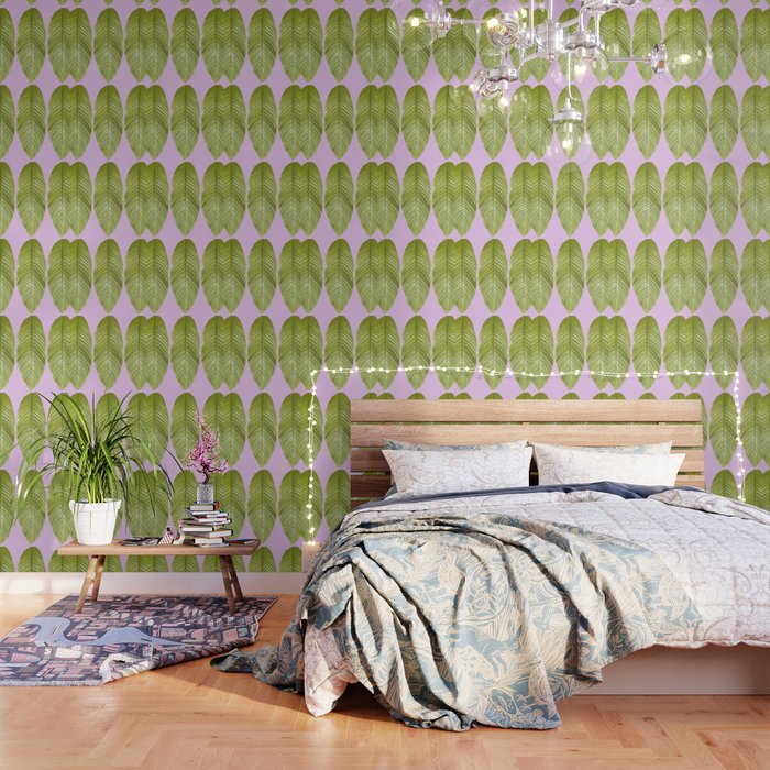 Three Large Green Leaves On A Pink Background Vivid Colors Wallpaper By Pivivikstrm