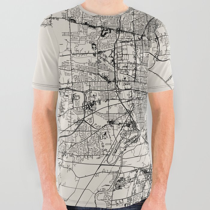 Rochester USA - Black and White City Map All Over Graphic Tee
