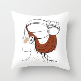 Red-haired woman with freckles. View from the back. Abstract face. Fashion illustration Throw Pillow