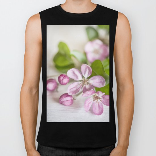 delicate pink Apple Blossom close up Biker Tank