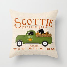 Scottie Pumpkin Farm Vintage Truck Autumn Scottish Terrier Dog Throw Pillow