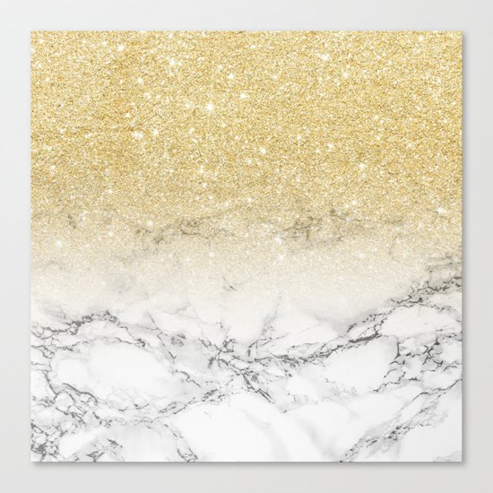 Modern faux gold glitter white marble color block Canvas Print