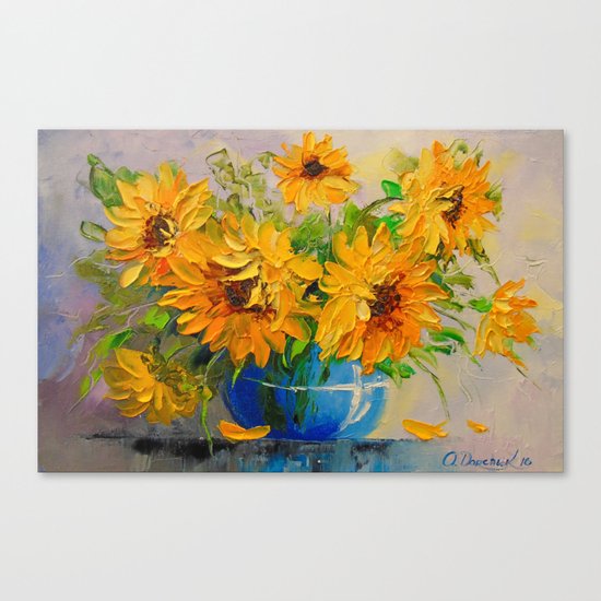 Bouquet of sunflowers in a vase Canvas Print
