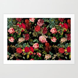 Vintage red and pink rose garden pattern Art Print