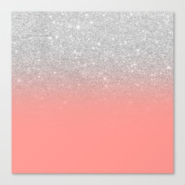Modern chic coral pink silver glitter ombre gradient Canvas Print