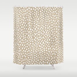 Handmade polka dot brush spots (white/tan) Shower Curtain