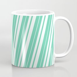 [ Thumbnail: Aquamarine and Mint Cream Colored Stripes Pattern Coffee Mug ]