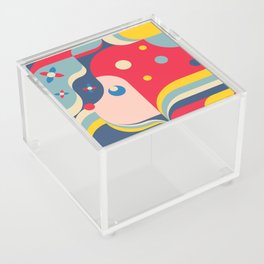 Cute Girl Sweet Happy Dreaming Illustration in Geometric Shapes Acrylic Box