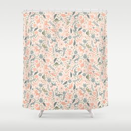 Floral Burst of Dinosaurs and Unicorns in Pink + Green Shower Curtain