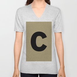 letter C (Black & Sand) V Neck T Shirt
