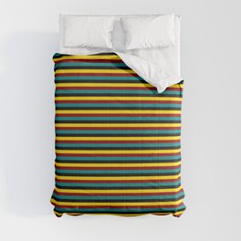 [ Thumbnail: Teal, Black, Yellow, and Maroon Striped/Lined Pattern Comforter ]