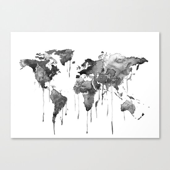 World map 2, black and white Canvas Print