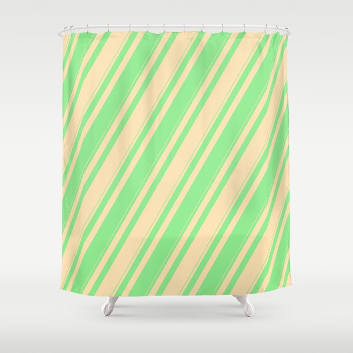 Beige and Light Green Colored Lines Pattern Shower Curtain