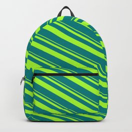 [ Thumbnail: Light Green and Teal Colored Striped Pattern Backpack ]