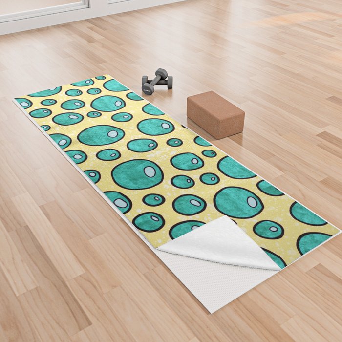Turquoise bubbles on bright yellow background, summer pattern Yoga Towel