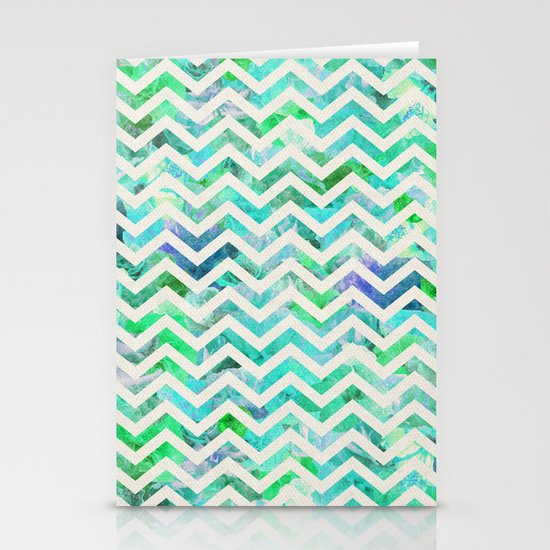 GREEN FLORAL CHEVRON Stationery Cards