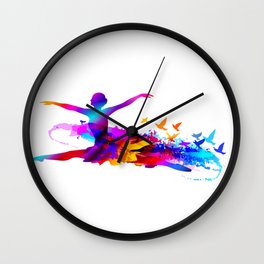 Colorful ballet dancer with flying birds Wall Clock