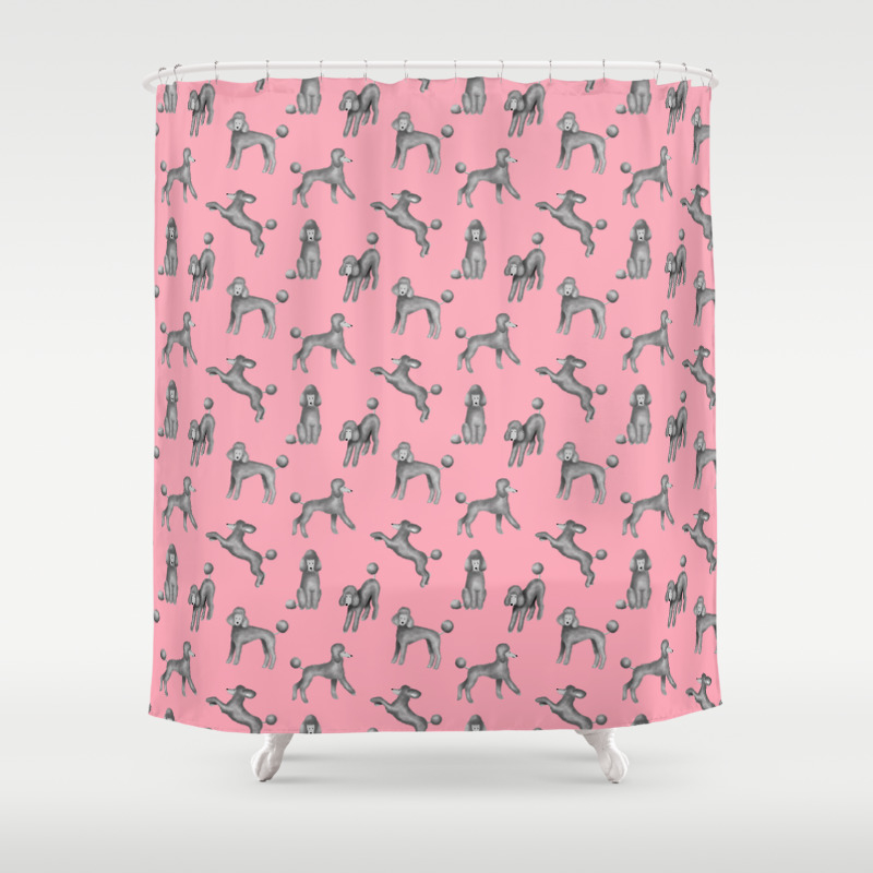 Gray Poodles Pattern Pink Background Shower Curtain By