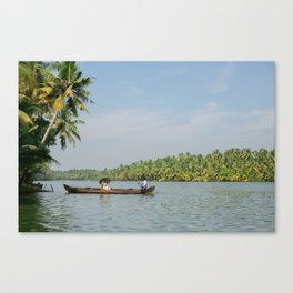 Colors of India Kerala -  travel photography art print - Palm trees and water Canvas Print