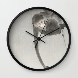 Monkey and reflection of the moon (1900 - 1936) by Ohara Koson (1877-1945) Wall Clock | Monkeyillustration, Artprint, Painting, Japan, Monkey, Koson, Japanese, Vintagemonkey, Frame, Illustration 