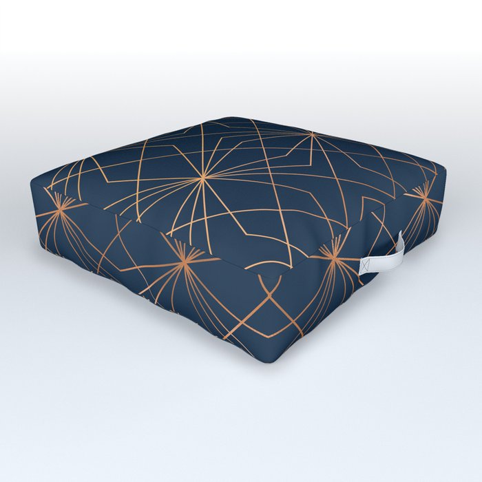Navy & Copper Geo Lines Outdoor Floor Cushion