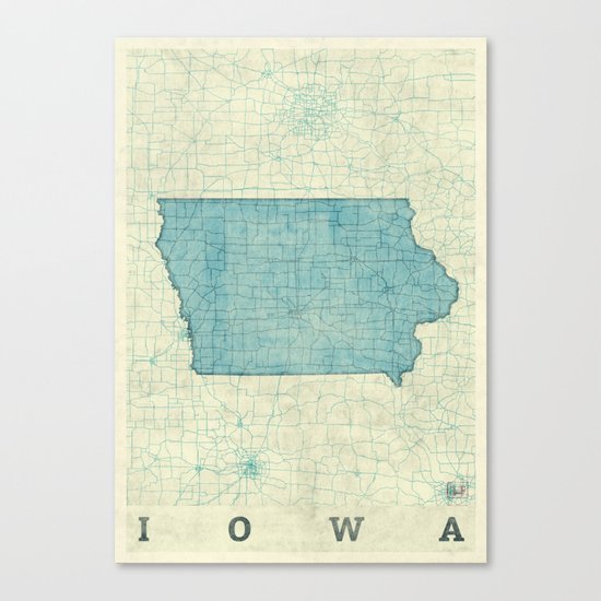 Iowa State Map Blue Vintage Canvas Print