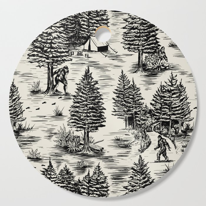 Bigfoot / Sasquatch Toile de Jouy in Black Cutting Board