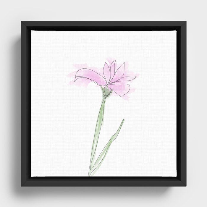 One-line Pink Flower Framed Canvas