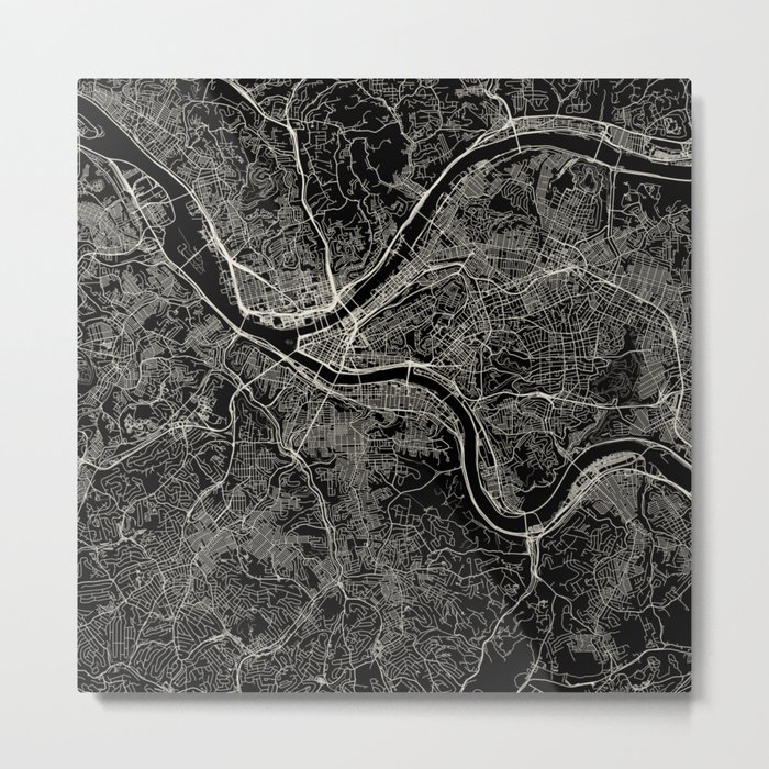 Pittsburgh, USA - Black and White City Map Metal Print