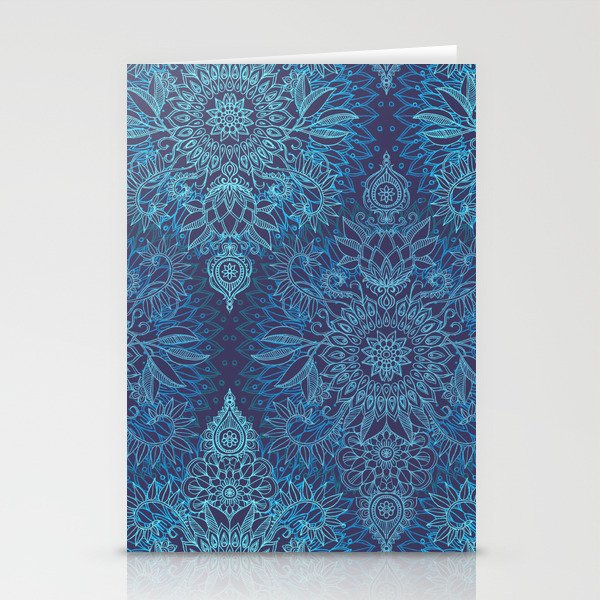 Aqua, Cobalt Blue & Purple Protea Doodle Pattern Stationery Cards