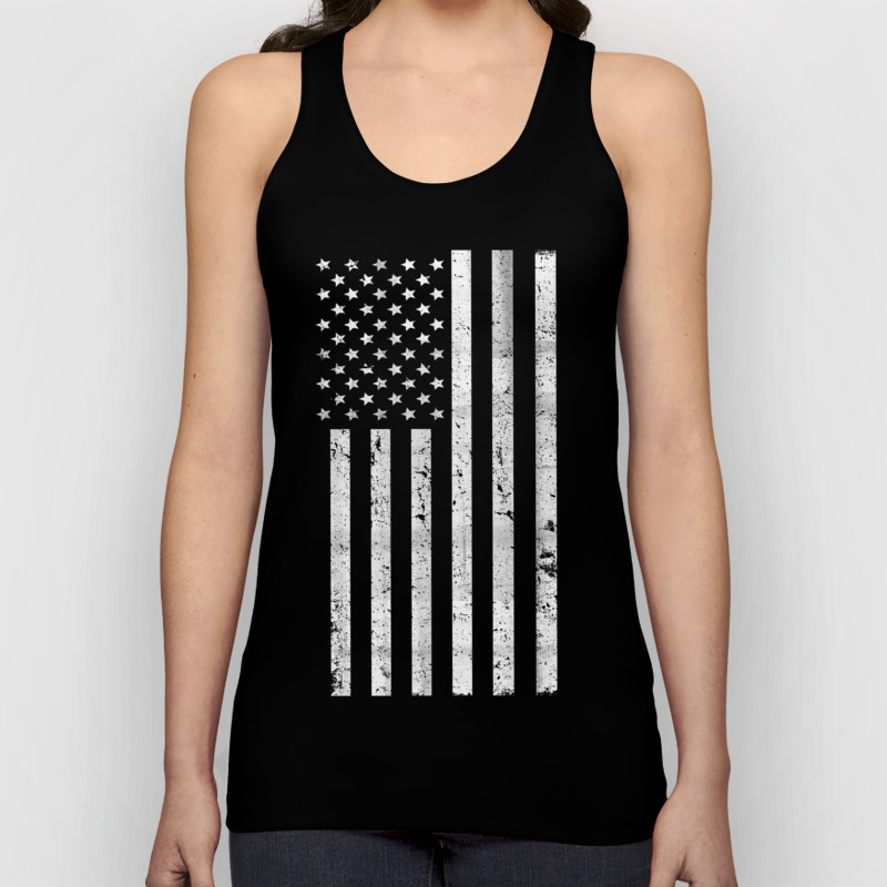 Dirty Vintage Black And White American Flag Unisex Tank Top By