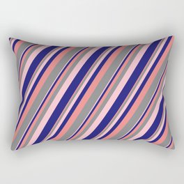 [ Thumbnail: Light Coral, Gray, Pink & Midnight Blue Colored Stripes Pattern Rectangular Pillow ]