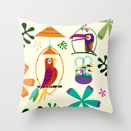 Vintage Modern Tiki Birds Throw Pillow