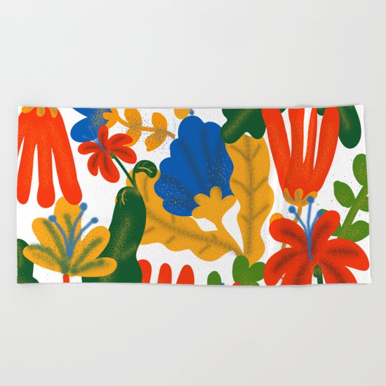 Tropical Flower Pattern II Beach Towel