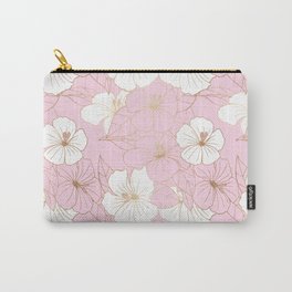 Pastel Pink & Gold Hibiscus Floral Carry-All Pouch