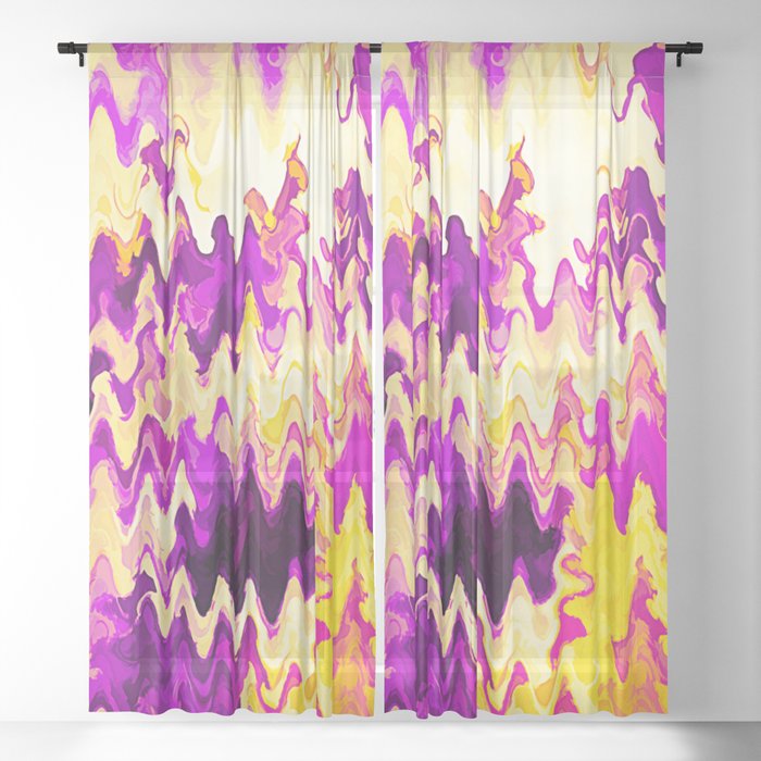 Acrylic Pour In Purple And Yellow  Sheer Curtain