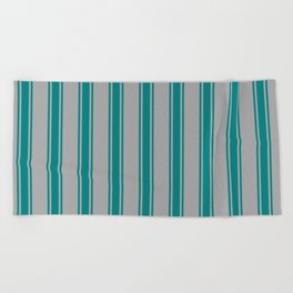 [ Thumbnail: Dark Grey & Teal Colored Striped Pattern Beach Towel ]