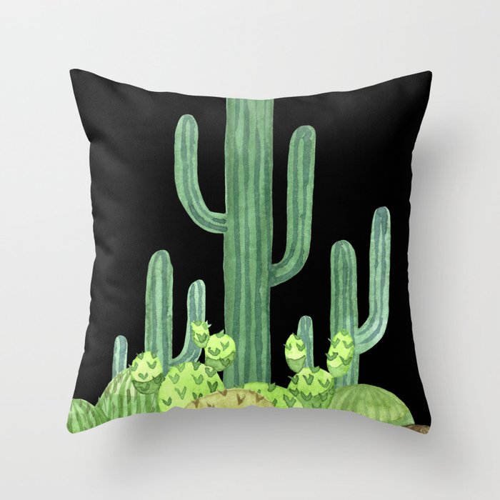 Night Desert Prickly Cactus Bunch Throw Pillow