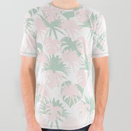Abstract mint green pink tropical foliage All Over Graphic Tee