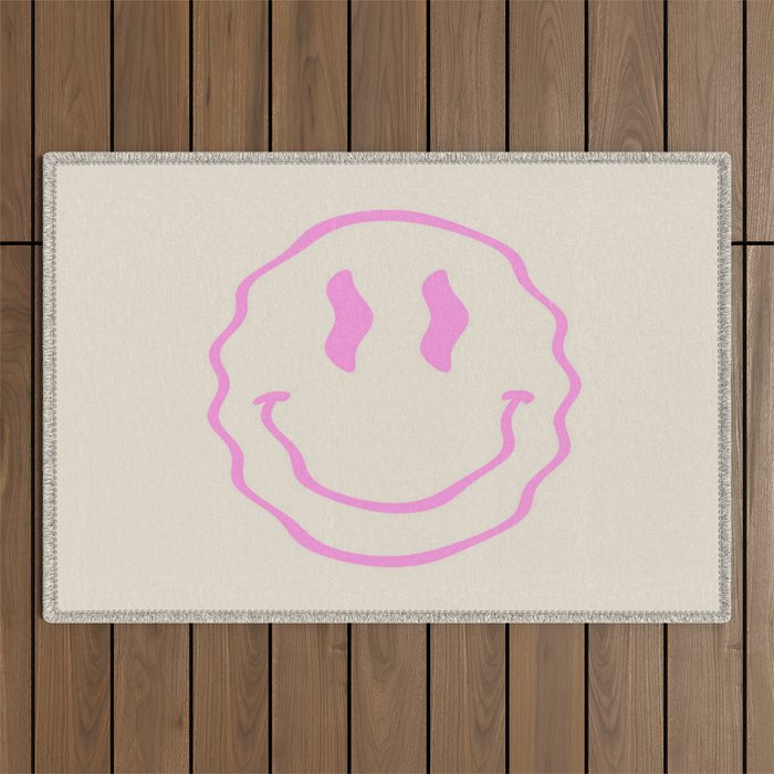 Pink Wavy Smiley Face Aesthetic Outdoor Rug