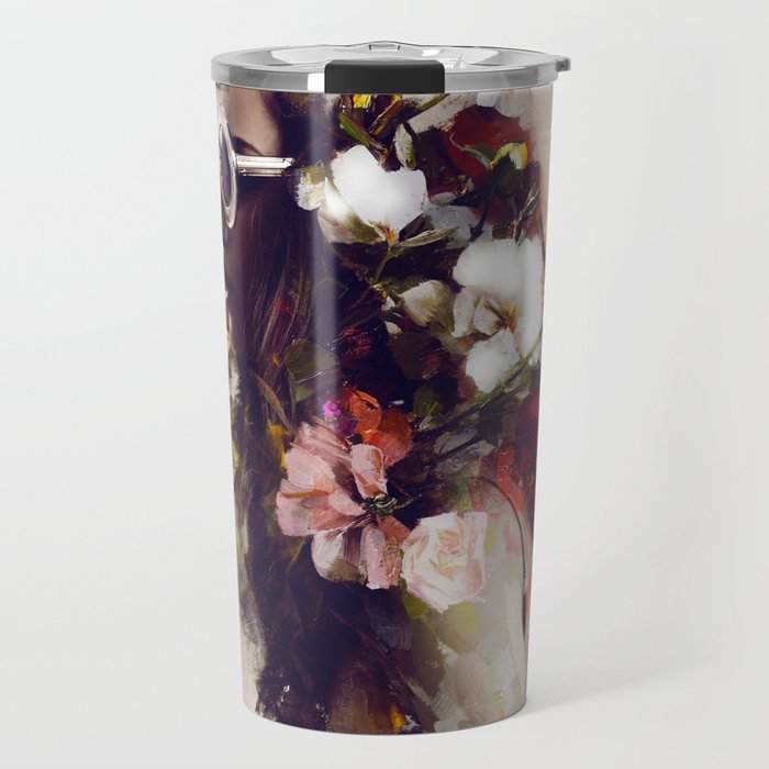 The girl with the flowers in her hair Travel Mug