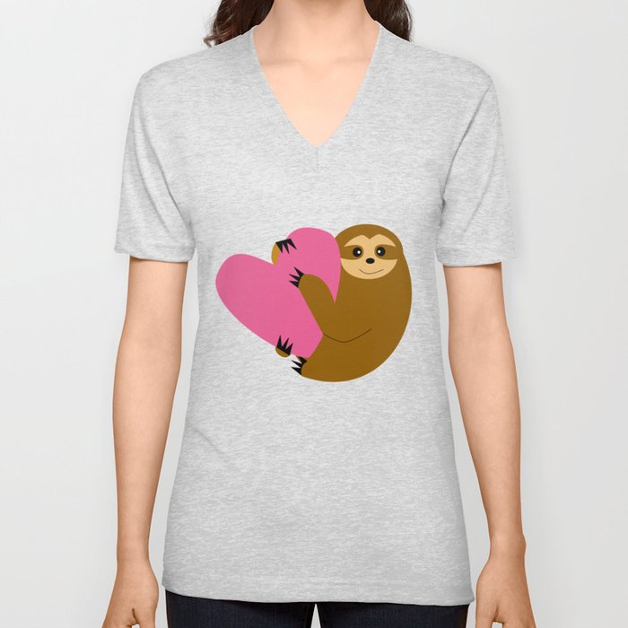 Sloth in love blue V Neck T Shirt