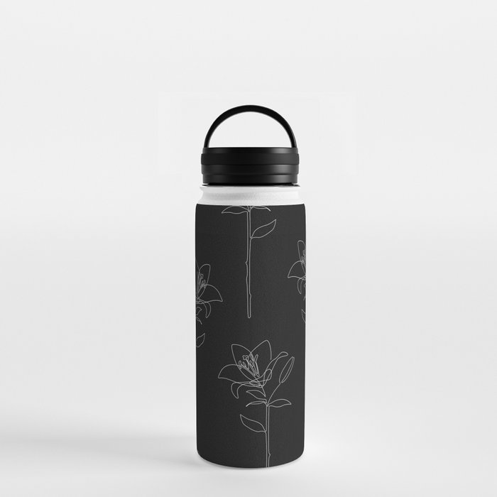 Black Lily / one line flower drawing Water Bottle